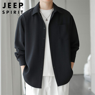 Jeep spirit jeep long-sleeved shirt men's autumn and winter trendy shirt men's waffle top jacket men's black xl