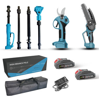 Kezitu customized high branch saw, high branch shear, plug-in extension pole, orchard high-altitude pruning, high-altitude tree outdoor logging factory, 4-section pole + 6-inch electric saw + 3 point 0 digital display pruning shears 5