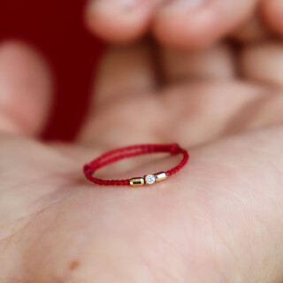 Slightly gifted 2 points of real diamond 18k gold very fine red line ring adjustable ring au750 exquisite small diamond ring zodiac year main picture wine red 918 size