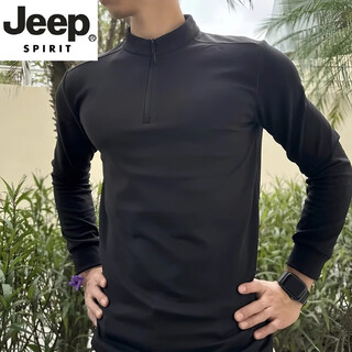 Jeep spirit men's german velvet bottoming shirt slim fit half-zip mid-high collar t-shirt long sleeve black inner sports sweatshirt new product black m (suitable) 100-115jin jin is equal to 0.5 kg