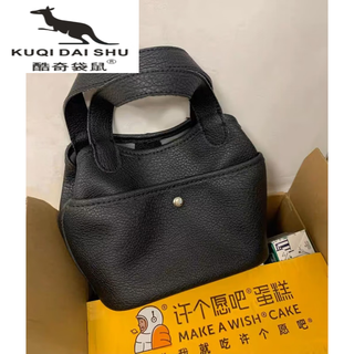 酷奇袋鼠 KQ2025韩国ins新款菜篮子包包手提包简约时尚软皮质感斜挎水桶包女 黑色