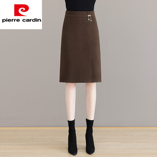 Pierre cardin woolen skirt women's spring autumn and winter a-line medium short skirt high waist slimming hip skirt temperament one step skirt 2 brown 2xl recommended 125-135jin jin is equal to 0.5 kg