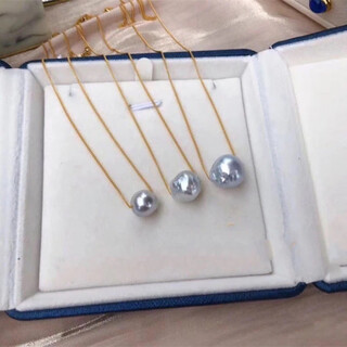 Qianpei ao white pearl pendant blue blood baroque necklace yellow l gold silver special shaped aurora sea 925 silver gold 11-12mm