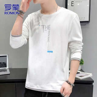 Romon long-sleeved t-shirt men's autumn and winter men's bottoming shirt round neck versatile top clothes casual men's white xl
