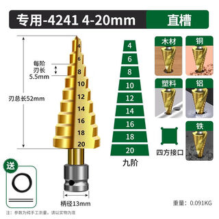 Baolian pagoda drill bit opening and reaming artifact electric wrench stainless steel woodworking metal drilling drill step drill drilling electric wrench special 4-20mm 9-step straight groove