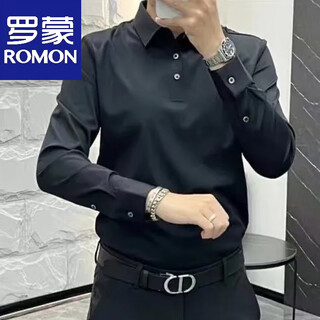 Luo meng's new autumn men's solid color versatile long-sleeved polo shirt business casual fashion youth simple slim top trend 7181 black 2xl 155-180