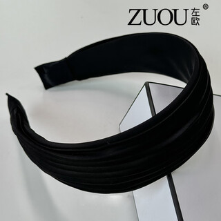 Zuoou zuoou coffee color high skull wide edge hairband women's korean simple pleated hairpin high-end retro headband hair hole black