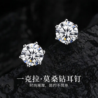 Zhou dajin chow tai king one carat moissanite six-claw silver earrings for women light luxury niche high-end earrings birthday gift for girlfriend and wife