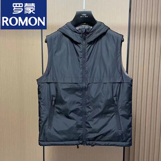 Romon's new autumn style men's solid color hooded sleeveless vest jacket, versatile lined hooded zipper vest, black xl 130-145