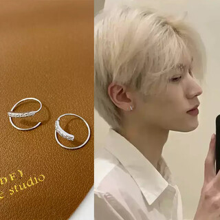 Molc all-over 925 silver earrings niche design earrings 2025 new handsome men's trendy personality men's earrings men's geometric earrings e0723 silver