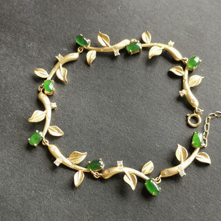 Fujiu green branch bud jadeite cluster set bracelet small fresh literary style bracelet chinese style green ice egg surface 9k gold jewelry 925 silver