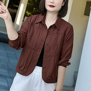 Рубашка с длинным рукавом reserved fan, женская осень 2025, темперамент, повседневная, новый стиль, свободная тонкая рубашка для мам, уменьшающая возраст, универсальная, бордового цвета для молодых, xl, рекомендуется 105–120 jin jin = 0,5 кг