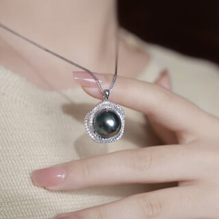 Quan yin tahitian black pearl pendant s925 silver large point single pearl pendant young clavicle chain for wife 12