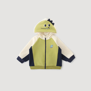 Balipig hanji velvet children's coat autumn and winter boys' velvet warm hooded cardigan, grass green 100 cm