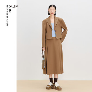 Aum (aum) relaxed suit aum 2025 spring new texture twill suit jacket skirt trousers brown top m