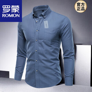 Romon 2025 Весна и осень Новая мужская рубашка из оксфордского прядного хлопка с длинными рукавами, повседневная тонкая куртка, тонкий американский топ, серый, синий, l Вес 130-145jin jin равен 0,5 кг