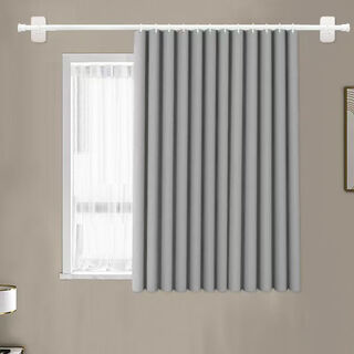 Bedroom curtain blackout, punch-free telescopic rod, a complete set of bay window sunshade hooks, small windows, short curtains, fresh black iron gray, free telescopic rod, curtain width 150cm*height 150cm, single opening/complete set