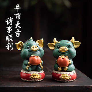 Bossy forbidden city cultural and creative style chinese tea pet desktop decorations living room office decoration birthday housewarming business gifts everything goes well + good luck in the bull market - splendid gift box