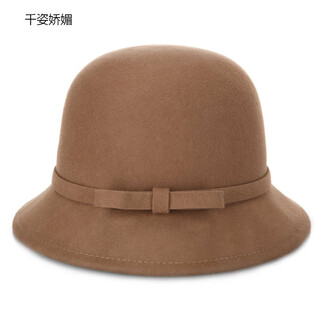 Qianzi charming felt hat women's 2025 autumn and winter woolen hat outdoor pure wool spring and autumn basin hat for women, dark khaki color, one size 56-58cm