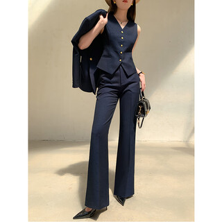 Sugargirl spring and autumn suit suit female high-end temperament professional host formal wear manager work clothes vest three-piece suit suit + vest + bootcut pants three-piece set xl