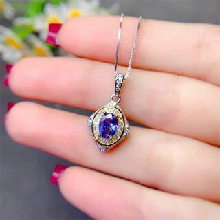 Fujiu natural tanzanite pendant for women 925 silver gold-plated two-color gemstone necklace 5*7mm new temperament birthday gift