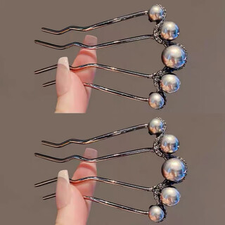 Time bird pearl u-shaped hairpin high-end gun black hairpin antique new chinese style hairpin hairpin artifact headwear wave rhinestone pearl haircomb (black) 2 pack