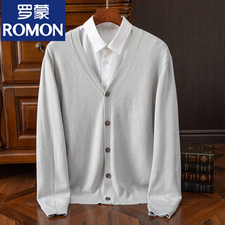 Romon spring and autumn new style wool cardigan for men solid color knitted jacket loose v-neck sweater casual business top for men light gray without shirt 3xl 190-210jin jin equals 0.5 kg