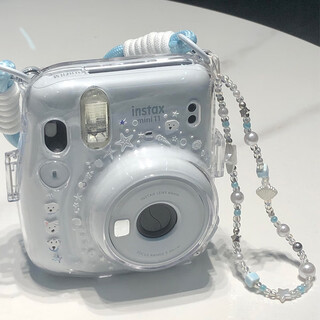 君禾雅适用于富士拍立得mini12保护壳透明水晶壳硬壳防摔相机收纳送贴纸 相片袋壳(星星套装）不含相机