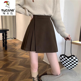 Woodpecker spring and autumn woolen pleated skirt pear-shaped figure plus size fat m girl slightly fat winter sweater maillard half brown version m