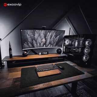 宜适酷（EXCO）压印鼠标垫毛毡桌垫大号电脑桌800*400mm办公游戏耐磨键盘垫防滑橡胶底书桌垫 可卷便携黑灰0398