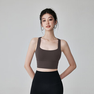 Luluuvttoh outer wear beautiful back sports vest for women shock-proof running all-in-one pilates training yoga wear underwear fitness bra dark coffee color s