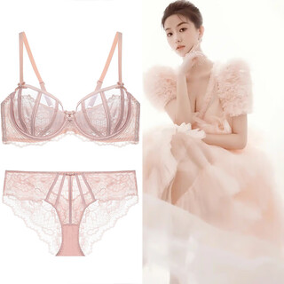 Victoria palace sexy lace bra large size hollow half cup underwear ultra-thin breathable slimming bra push-up comfortable bra set skin color 80c default l size underwear