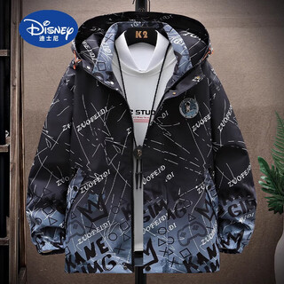 Disney (disney) spring and autumn clothing boys' gradient jacket medium and big children's jacket thin spring and autumn children's clothing student casual charge outer gray black 160 cm