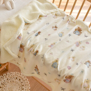 Ershan jibaby lamb velvet throw newborn baby all seasons milk velvet blanket kindergarten children's quilt nap blanket cherry bear milk velvet small quilt 70*100cm