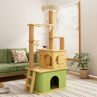 Long pet cat climbing frame large cat nest cat rack universal pet cat toy for all seasons sisal cat climbing tree cat scratching board cat jump platform 146cm 5-layer green house double room space capsule model