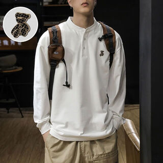 Yingtang autumn henry collar long sleeve t-shirt men's plus velvet large size polo bottoming shirt spring and autumn men's sweater white autumn style regular m recommendation-115jin jin is equal to 0.5kg