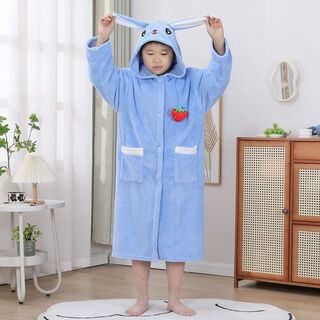 Bath towel and cape for children aged 6-12 years old. autumn and winter bathing absorbent and quick-drying bathrobe. soft and lint-free. cute rabbit blue. size l. height 140-165cm.
