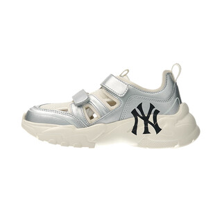 Mlb children's official boys and girls eye-catching large logo hollow breathable dad sandals on the side 25 spring and summer new style standard silver 35 size