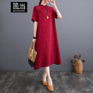 Jiandang qing large size women's summer jacquard disc buckle retro improved short-sleeved middle-aged cocktail party cheongsam dress 9105 red xl 140-155jin jin equals 0.5 kg