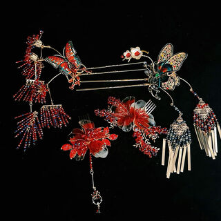 Dyn red contrasting color bridal xiuhe headdress 2024 new new chinese style high-end atmospheric hanfu age-reducing bridal hair accessories model complete set