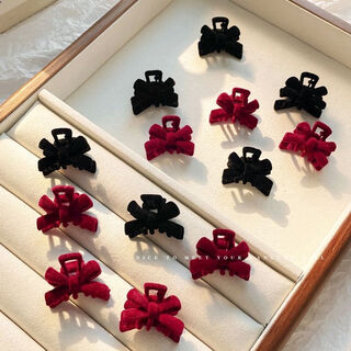 Jie wei yi velvet bow hair clip women's side broken hair small clip small forehead bangs clip headwear high-end hair clip bh-fj133 bow small hair clip black 4 pieces