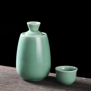 Huanjin retro style warm wine pot ceramic wine set old-fashioned hot wine pot household heating wine warmer yellow rice wine white wine cup round plum green three-piece set three-liang warm wine set foam safety packaging