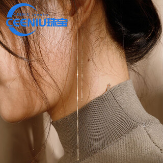 Ceeniu fat donglai's same style 18k gold ear wire basic tassel earrings snake bone wire simple temperament long snake bone chain ear 18kl rose gold pair (about 21cm)