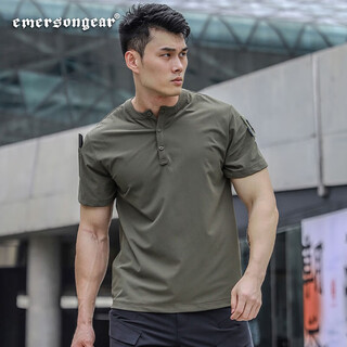 Emerson rock bird polo shirt men's retro henry collar t-shirt casual fitness cool antibacterial sweat-wicking short-sleeved tough guy rg army green s