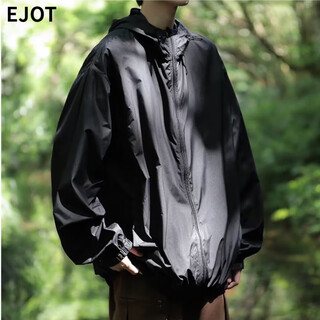 Ejot jacket men's summer autumn thin style handsome outdoor functional mountain climbing fishing assault american clothes high street hooded black ice feel xl recommended 145-165 jin jin equals 0.5 kg