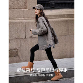 Demana simple gray cotton coat, winter style, comfortable, relaxed and lazy style, spliced pocket cotton coat for women