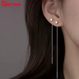 Guanpuge fat donglai same style pt950 platinum ear wire pt950 female new style tassel temperament ear piercing platinum long earrings platinum square ear wire