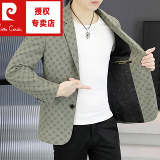 Pierre cardin 2025 spring and autumn casual suit men's korean style slim-fitting and handsome printed unisex youth small suit jacket khaki 2xl 140-155jin jin is equal to 0.5 kg within