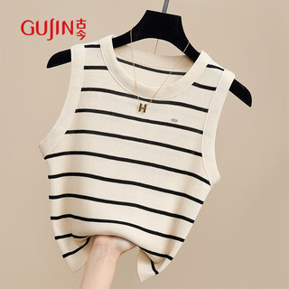Gujin (gujin) striped knitted camisole women's inner wear new french style bottoming shirt slimming top apricot color