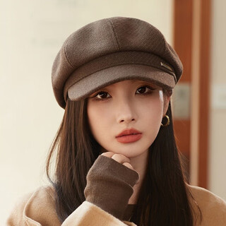 Jimmy leaf hat women's autumn and winter new style elegant thickened woolen octagonal hat korean style light luxury simple beret coffee color one size m (56-58cm)